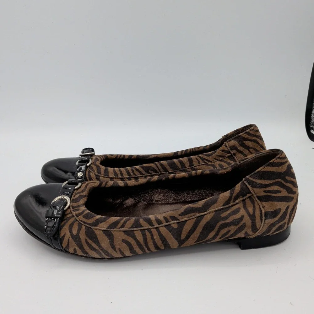 AGL Monica Ballet Flats Zebra Print Cap Toe Ballet Flats Brown Black 38 Womens 8